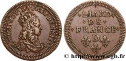 LOUIS XIV LE GRAND OU LE ROI SOLEIL Liard de cuivre avec double grènetis, 2e type 1656 Vimy-en-Lyonnais (actuellement Neuville-sur-Saône) TTB+