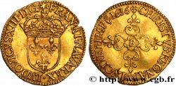 LOUIS XIII LE JUSTE Écu d or au soleil, à la croix anillée fleurdelisée 1636 Rouen