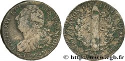 LOUIS XVI 2 sols dit au faisceau , type FRANÇOIS 1792 Toulouse