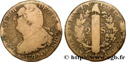 LOUIS XVI (MONARQUE CONSTITUTIONNEL)  2 sols dit  au faisceau , type FRANÇOIS 1792 Toulouse
