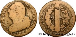 LOUIS XVI (MONARQUE CONSTITUTIONNEL) 2 sols dit au faisceau , type FRANÇOIS 1792 Paris