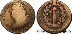 LOUIS XVI 2 sols dit au faisceau , type FRANCOIS 1792 Orléans