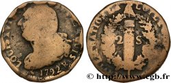 LOUIS XVI (MONARQUE CONSTITUTIONNEL)  2 sols dit  au faisceau , type FRANCOIS 1792 Orléans B