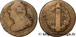 LOUIS XVI 2 sols dit au faisceau , type FRANÇOIS 1792 Paris