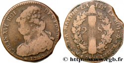 LOUIS XVI (MONARQUE CONSTITUTIONNEL) 2 sols dit au faisceau , type FRANÇAIS 1792 Strasbourg