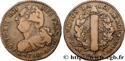 LOUIS XVI 2 sols dit au faisceau , type FRANÇOIS 1792 Paris