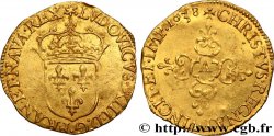 LOUIS XIII LE JUSTE Écu d or au soleil, à la croix anillée fleurdelisée 1638 Paris TTB+/SUP