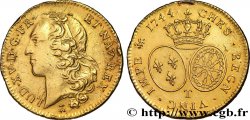 LOUIS XV DIT LE BIEN AIMÉ Double louis d’or aux écus ovales, tête ceinte d’un bandeau 1744 Nantes