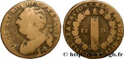 LOUIS XVI (MONARQUE CONSTITUTIONNEL) 12 deniers dit au faisceau , type FRANÇOIS 1791 Paris
