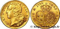 LOUIS XV THE BELOVED Double louis d’or aux écus ovales, tête ceinte d’un bandeau 1744 Grenoble