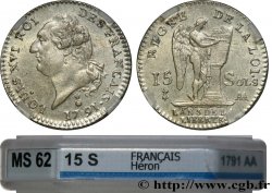 LOUIS XVI (MONARQUE CONSTITUTIONNEL)  15 sols dit  au génie , type FRANCAIS 1791 Metz SUP62