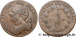 LOUIS XVI (MONARQUE CONSTITUTIONNEL) 12 deniers dit au faisceau , type FRANCOIS 1791 Lyon