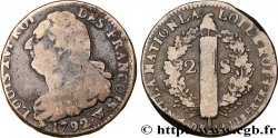 LOUIS XVI (MONARQUE CONSTITUTIONNEL) 2 sols dit au faisceau , type FRANÇOIS 1792 Lille