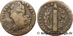 LOUIS XVI (MONARQUE CONSTITUTIONNEL) 2 sols dit au faisceau , type FRANÇOIS 1791 Lille