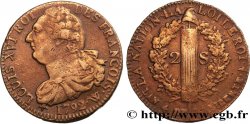 LOUIS XVI (MONARQUE CONSTITUTIONNEL) 2 sols dit au faisceau , type FRANÇOIS 1792 Lille