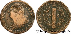 LOUIS XVI (MONARQUE CONSTITUTIONNEL) 2 sols dit au faisceau , type FRANÇOIS 1792 Lille