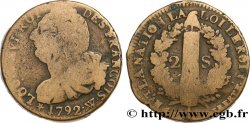 LOUIS XVI 2 sols dit au faisceau , type FRANÇOIS 1792 Lille
