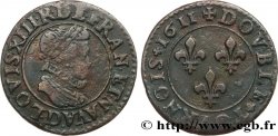 LOUIS XIII LE JUSTE Double tournois au petit buste enfantin col plat, de Lyon 1611 Lyon