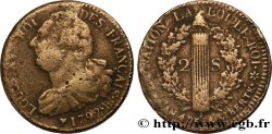 LOUIS XVI 2 sols dit  au faisceau , type FRANÇAIS 1792 Strasbourg