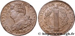 LOUIS XVI 2 sols dit au faisceau , type FRANÇOIS 1792 Paris