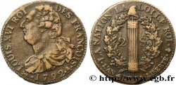 LOUIS XVI 2 sols dit au faisceau , type FRANÇOIS 1792 Paris
