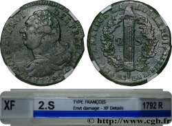 LOUIS XVI 2 sols dit  au faisceau , type FRANCOIS 1792 Orléans