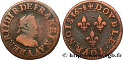HENRY IV Double tournois, 2e type de Paris (légende française) 1608 Paris