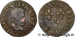 LOUIS XIII LE JUSTE Double tournois au petit buste enfantin col plat, de Lyon 1614 Lyon