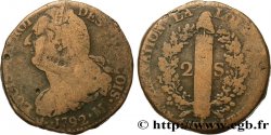LOUIS XVI 2 sols dit  au faisceau , type FRANÇOIS 1792 Toulouse