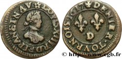LOUIS XIII LE JUSTE Denier tournois, type 3 1617 Lyon