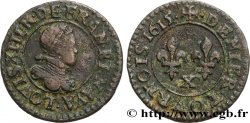 LOUIS XIII Denier tournois, petit buste adolescent au col plat d’Amiens 1615 Amiens