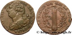 LOUIS XVI (MONARQUE CONSTITUTIONNEL) 2 sols dit au faisceau , type FRANÇAIS 1792 Strasbourg