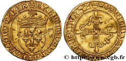 CHARLES VIII Écu d or au soleil, type spécial à la croix cantonnée de lettres n.d. Poitiers