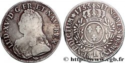 LOUIS XV  THE WELL-BELOVED  Écu aux branches d olivier, buste habillé 1733 Bayonne VF/XF