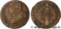 LOUIS XVI 2 sols dit au faisceau , type FRANÇAIS 1792 Strasbourg