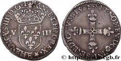 HENRY III Huitième d écu, écu de face 1582 Tours