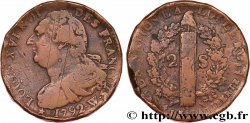 LOUIS XVI (MONARQUE CONSTITUTIONNEL) 2 sols dit au faisceau , type FRANCOIS 1792 Lille