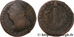LOUIS XVI 2 sols dit au faisceau , type FRANÇOIS 1792 Lille