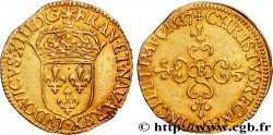 LOUIS XIII LE JUSTE Écu d or au soleil, à la croix anillée fleurdelisée 1637 Rouen SUP