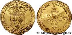 LOUIS XIII LE JUSTE Écu d or au soleil, à la croix anillée fleurdelisée 1635 Rouen