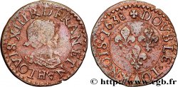LOUIS XIII LE JUSTE Double tournois, 14e type 1638 La Rochelle