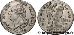 LOUIS XVI (MONARQUE CONSTITUTIONNEL)  15 sols dit  au génie , type FRANÇOIS 1792 La Rochelle SUP