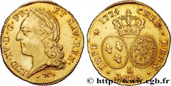 LOUIS XV DIT LE BIEN AIMÉ Double louis d or aux écus ovales, buste lauré 1774 Bayonne