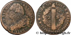 LOUIS XVI (MONARQUE CONSTITUTIONNEL) 2 sols dit au faisceau , type FRANCOIS 1792 Lille