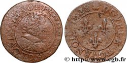 LOUIS XIII LE JUSTE Double tournois, 6e type 1628 Lyon