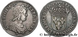 LOUIS XIV  THE SUN KING  Douzième d écu à la mèche courte 1644 Lyon XF