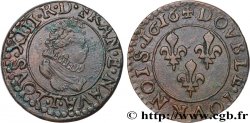 LOUIS XIII LE JUSTE Double tournois 2e type à la fraise 1616 Nantes TTB