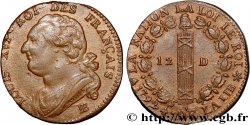 LOUIS XVI 12 deniers dit au faisceau , type FRANÇAIS 1792 Strasbourg