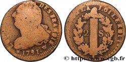 LOUIS XVI (MONARQUE CONSTITUTIONNEL) 2 sols dit au faisceau , légende fautée FRANOIS 1791 Lille