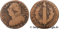 LOUIS XVI (MONARQUE CONSTITUTIONNEL) 2 sols dit au faisceau , type FRANCOIS 1792 Lille